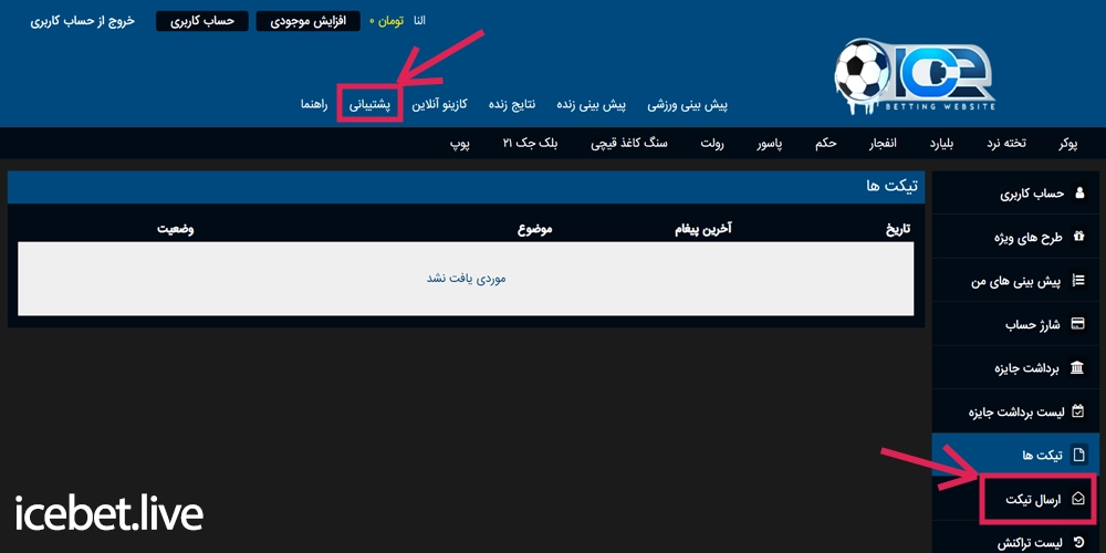 پشتیبانی سایت آیس بت و راه های ارتباط